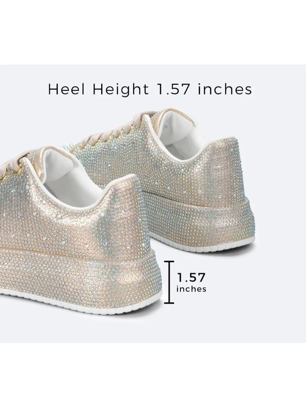 🆕Women's Gold Sparkly Glitter Bling Tennis Rhinestone Platform Sneakers